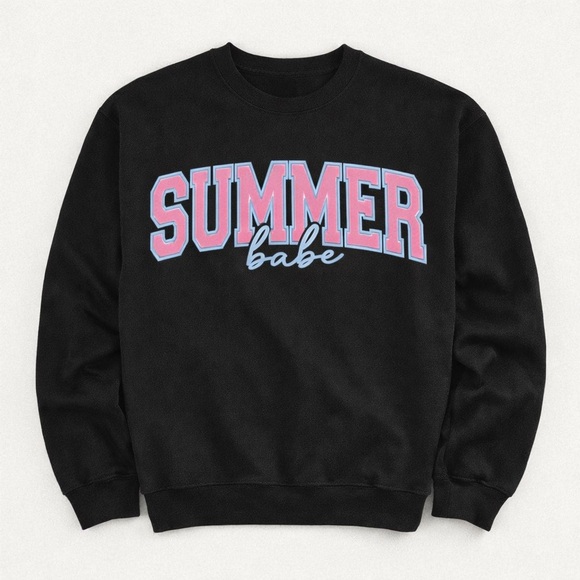 Handmade Sweaters - Black “SUMMER Babe” Crewneck Sweatshirt – Customizable Graphic Sweatshirt